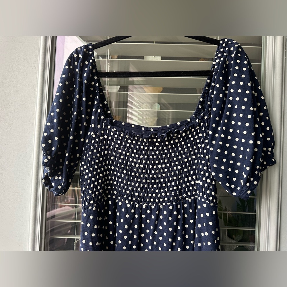 Vero Moda Navy Puff Sleeve Polka Dot Dress - Picture 9 of 12